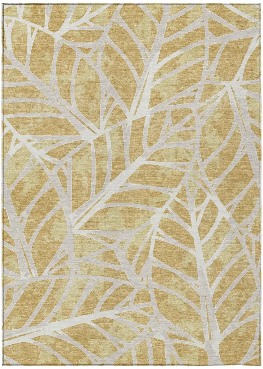 Gold And Wheat Floral Washable Indoor Outdoor Area Rug Photo 2