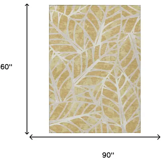 Gold And Wheat Floral Washable Indoor Outdoor Area Rug Photo 5