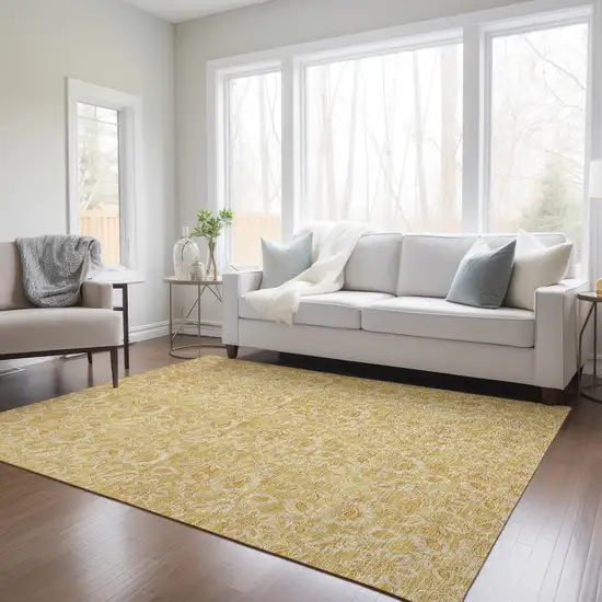 Gold And Wheat Floral Washable Indoor Outdoor Area Rug Photo 9