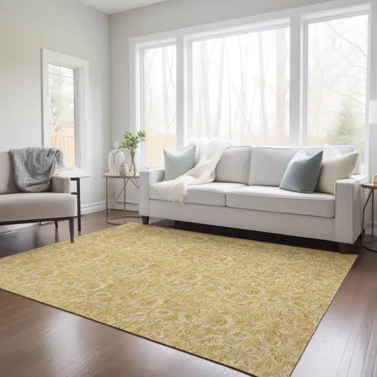 Gold And Wheat Floral Washable Indoor Outdoor Area Rug Photo 9