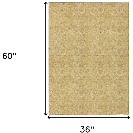 Gold And Wheat Floral Washable Indoor Outdoor Area Rug Photo 3