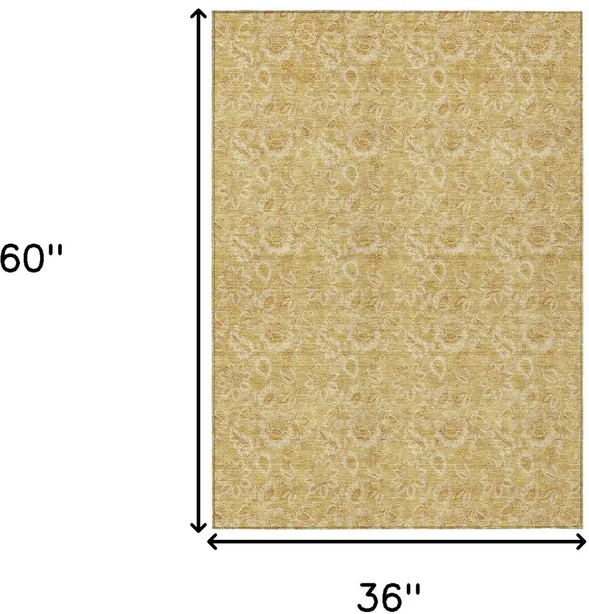 Gold And Wheat Floral Washable Indoor Outdoor Area Rug Photo 3