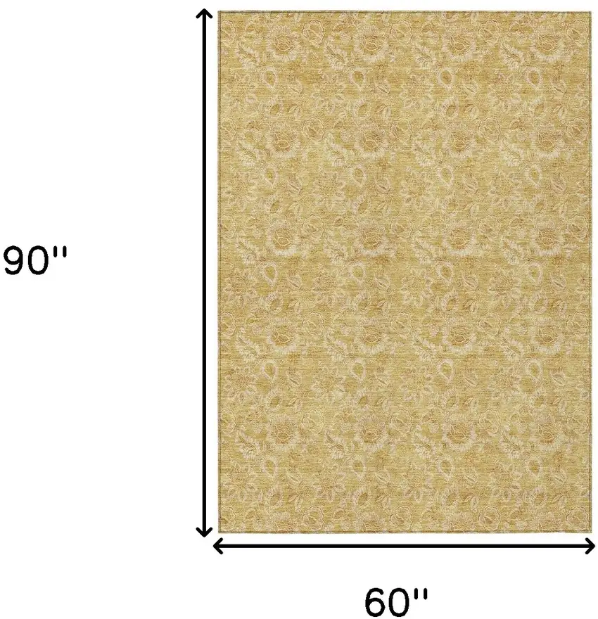 Gold And Wheat Floral Washable Indoor Outdoor Area Rug Photo 3
