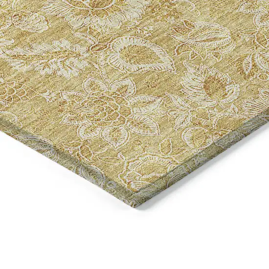 Gold And Wheat Floral Washable Indoor Outdoor Area Rug Photo 4