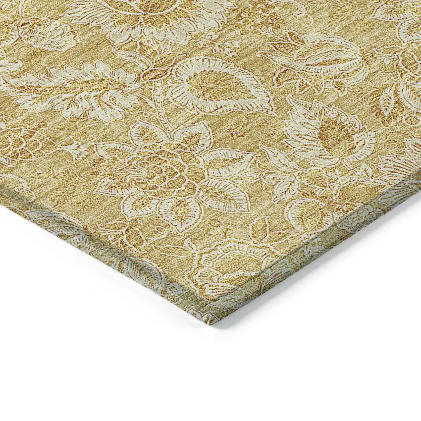 Gold And Wheat Floral Washable Indoor Outdoor Area Rug Photo 4