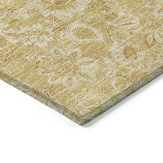 Gold And Wheat Floral Washable Indoor Outdoor Area Rug Photo 4