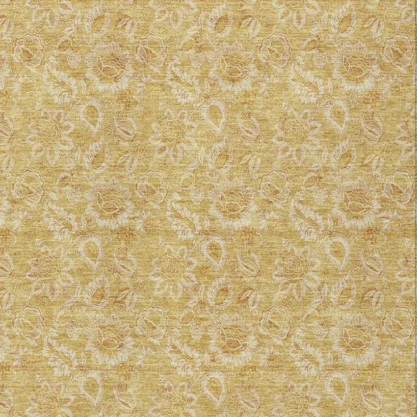 Gold And Wheat Floral Washable Indoor Outdoor Area Rug Photo 5