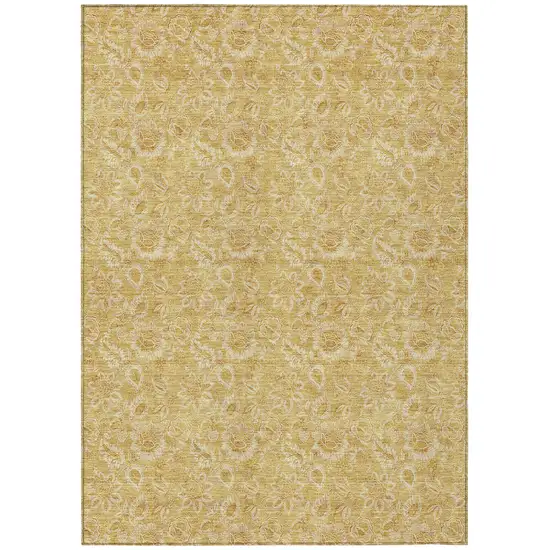 Gold And Wheat Floral Washable Indoor Outdoor Area Rug Photo 2