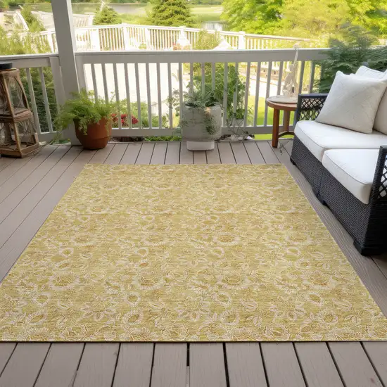 Gold And Wheat Floral Washable Indoor Outdoor Area Rug Photo 7