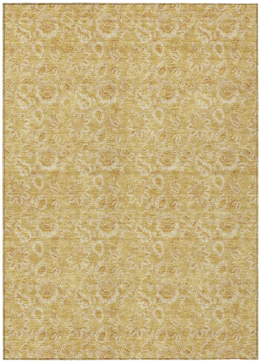 Gold And Wheat Floral Washable Indoor Outdoor Area Rug Photo 1