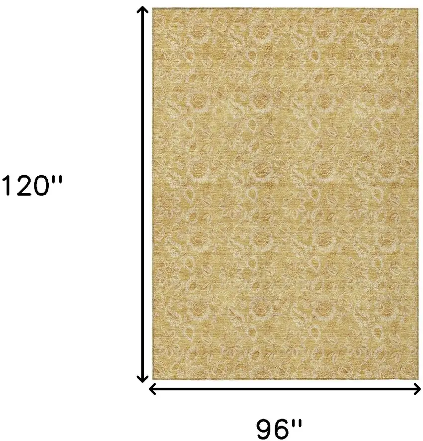 Gold And Wheat Floral Washable Indoor Outdoor Area Rug Photo 7