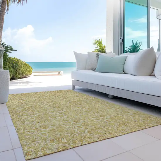 Gold And Wheat Floral Washable Indoor Outdoor Area Rug Photo 9