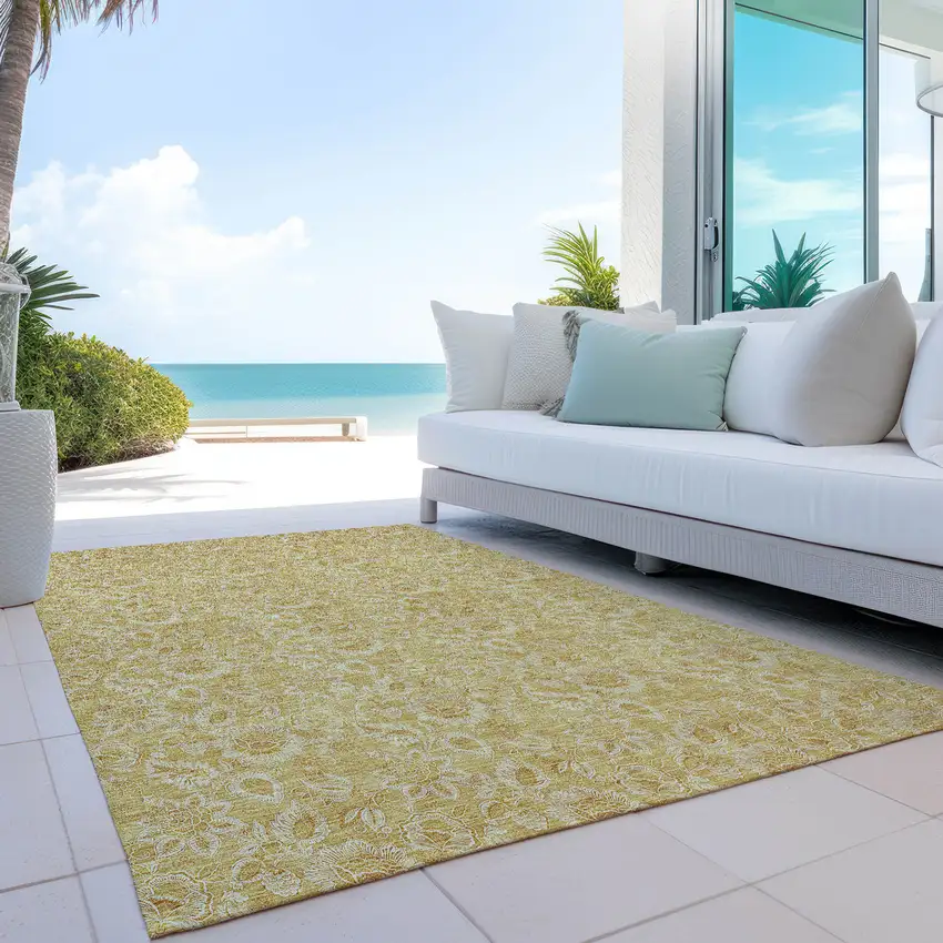 Gold And Wheat Floral Washable Indoor Outdoor Area Rug Photo 9