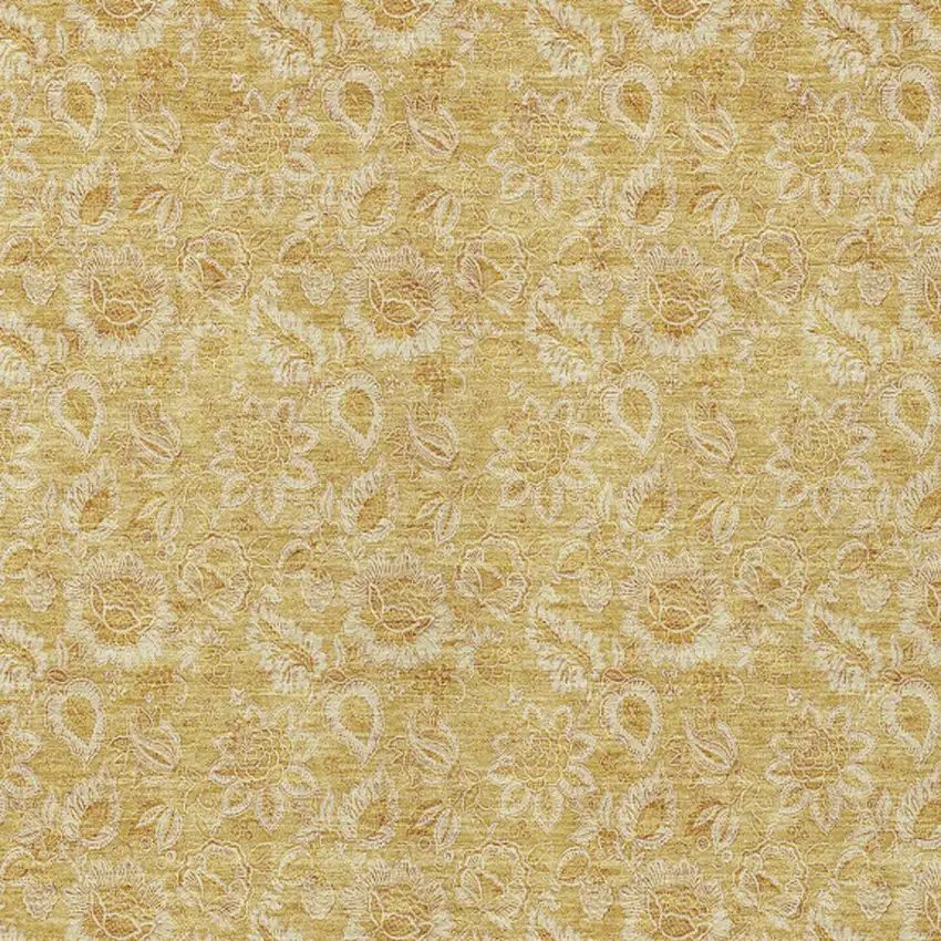 Gold And Wheat Floral Washable Indoor Outdoor Area Rug Photo 5