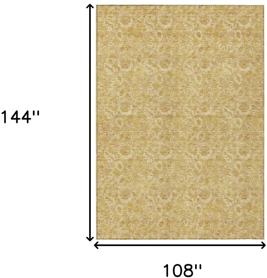 Gold And Wheat Floral Washable Indoor Outdoor Area Rug Photo 3