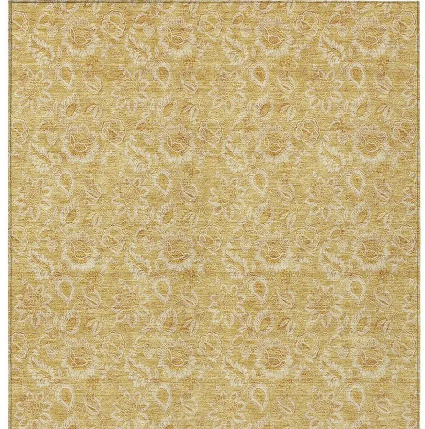 Gold And Wheat Floral Washable Indoor Outdoor Area Rug Photo 6