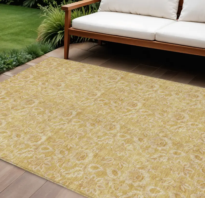 Gold And Wheat Floral Washable Indoor Outdoor Area Rug Photo 1