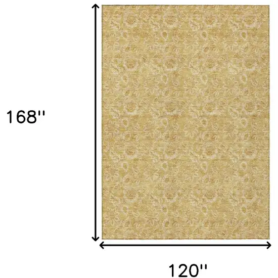 Gold And Wheat Floral Washable Indoor Outdoor Area Rug Photo 3