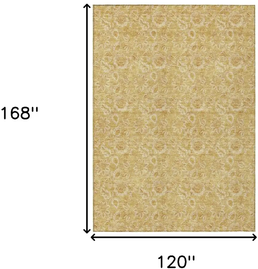 Gold And Wheat Floral Washable Indoor Outdoor Area Rug Photo 3