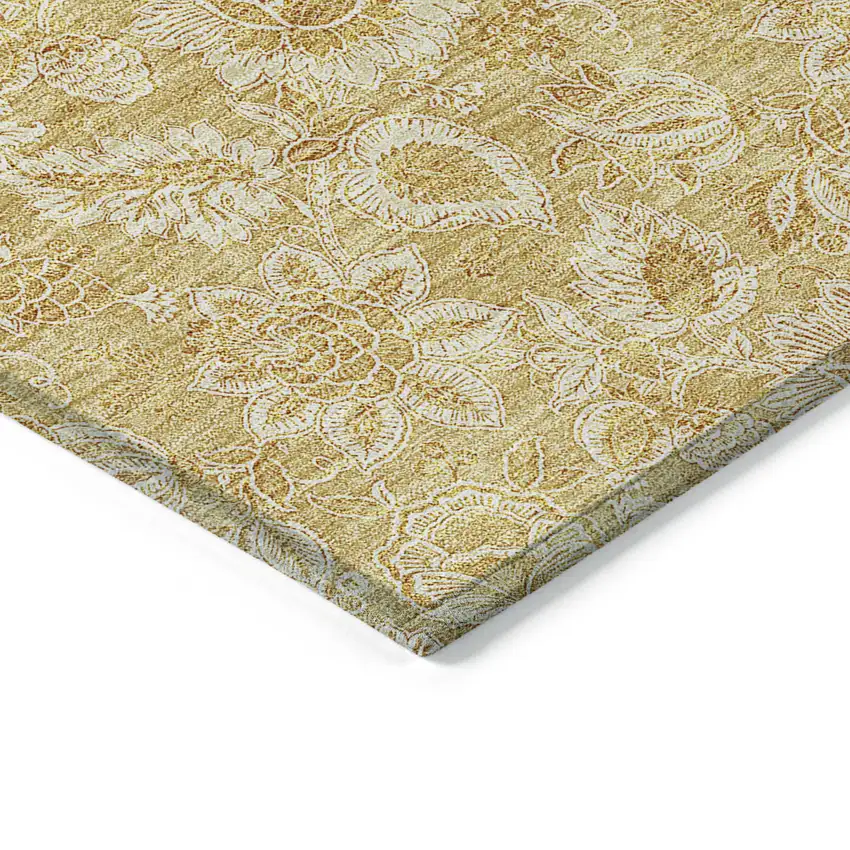 Gold And Wheat Floral Washable Indoor Outdoor Area Rug Photo 5