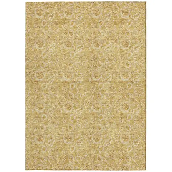 Gold And Wheat Floral Washable Indoor Outdoor Area Rug Photo 7