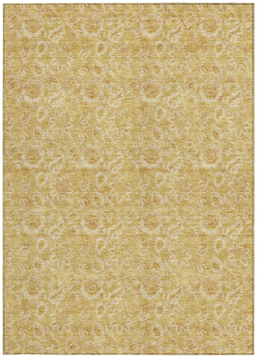 Gold And Wheat Floral Washable Indoor Outdoor Area Rug Photo 7