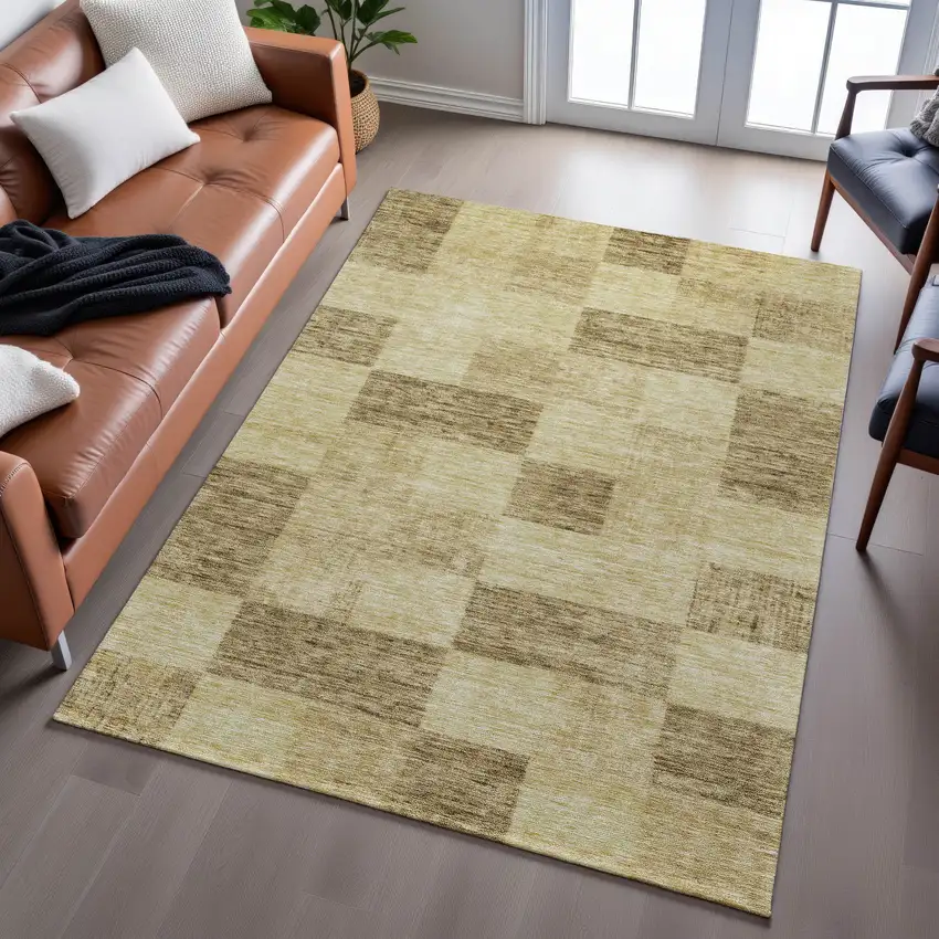 Gold And Wheat Geometric Washable Area Rug With UV Protection Photo 1