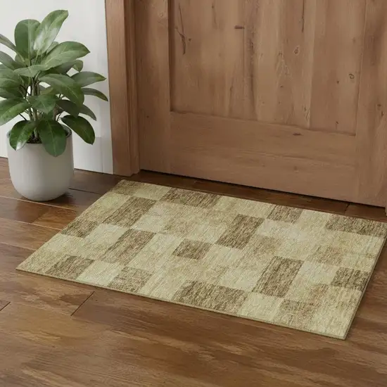 Gold And Wheat Geometric Washable Area Rug With UV Protection Photo 1