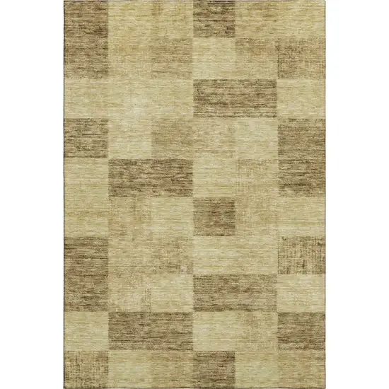 Gold And Wheat Geometric Washable Area Rug With UV Protection Photo 3
