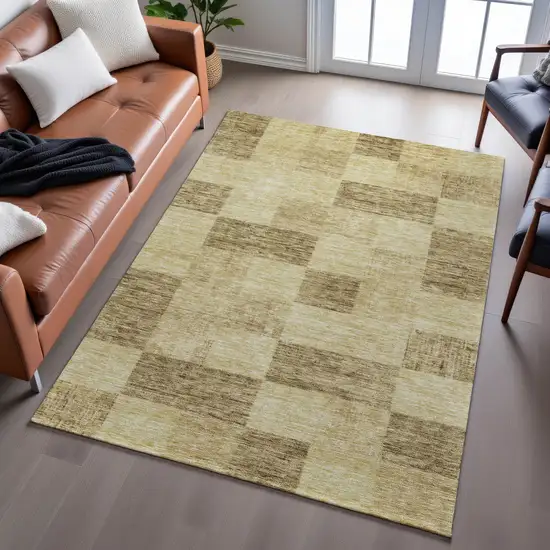 Gold And Wheat Geometric Washable Area Rug With UV Protection Photo 1