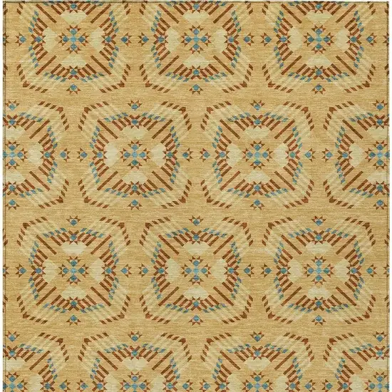 Gold And Wheat Geometric Washable Indoor Outdoor Area Rug Photo 4