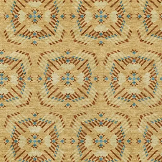 Gold And Wheat Geometric Washable Indoor Outdoor Area Rug Photo 3