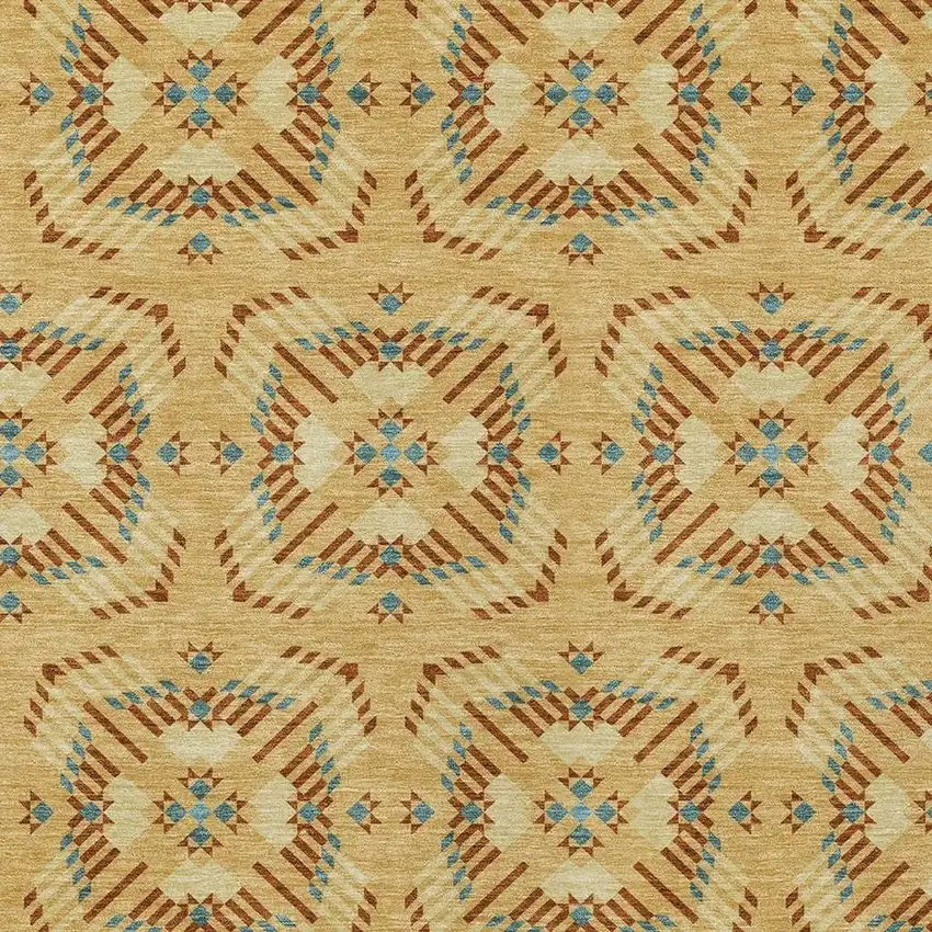 Gold And Wheat Geometric Washable Indoor Outdoor Area Rug Photo 3