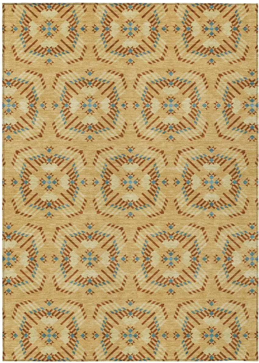 Gold And Wheat Geometric Washable Indoor Outdoor Area Rug Photo 2