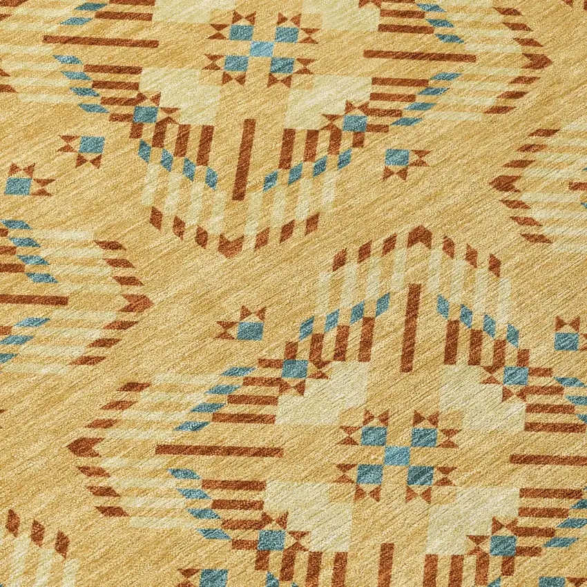 Gold And Wheat Geometric Washable Indoor Outdoor Area Rug Photo 6