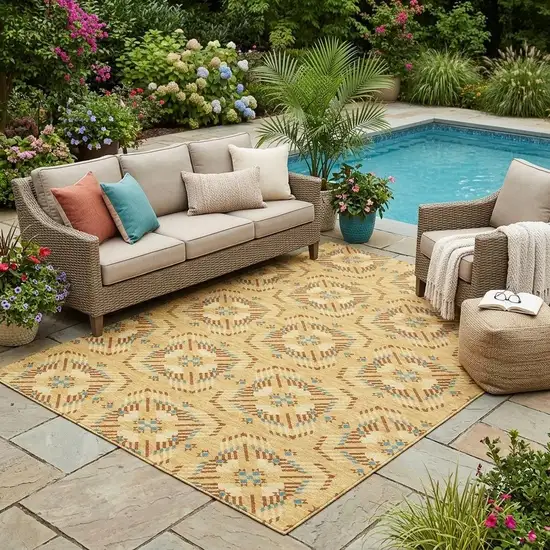 Gold And Wheat Geometric Washable Indoor Outdoor Area Rug Photo 1