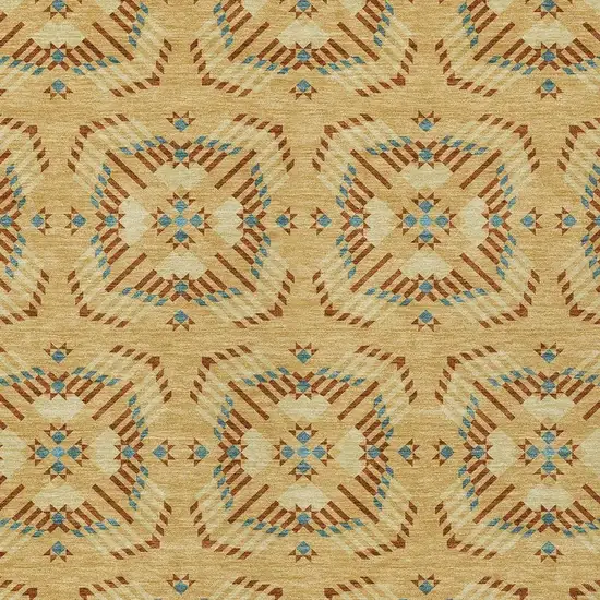 Gold And Wheat Geometric Washable Indoor Outdoor Area Rug Photo 3