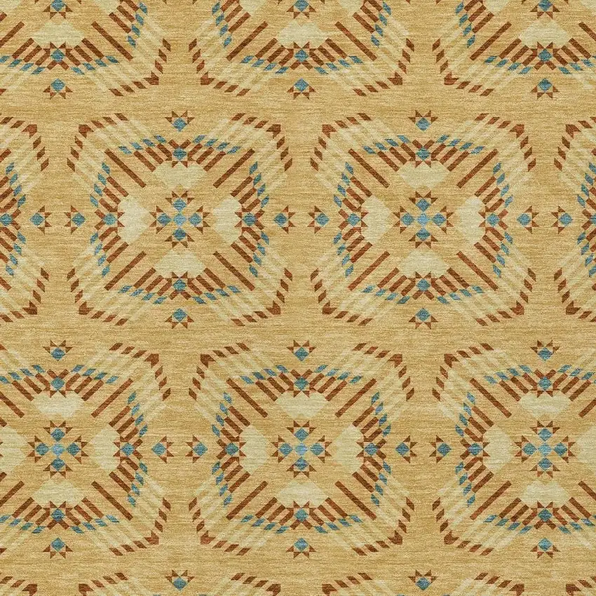 Gold And Wheat Geometric Washable Indoor Outdoor Area Rug Photo 3