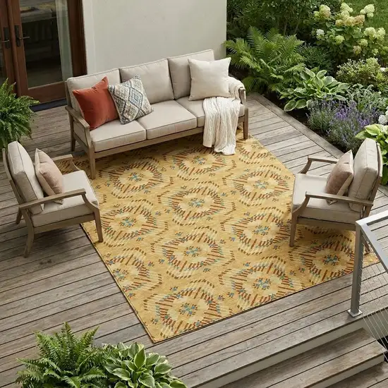 Gold And Wheat Geometric Washable Indoor Outdoor Area Rug Photo 1