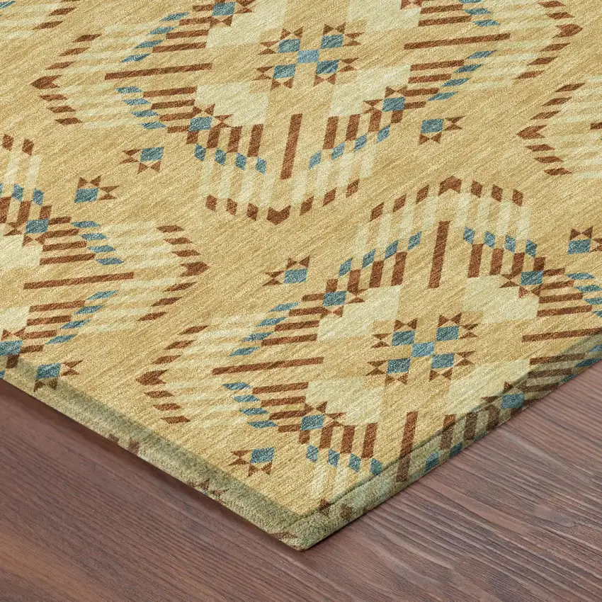 Gold And Wheat Geometric Washable Indoor Outdoor Area Rug Photo 5