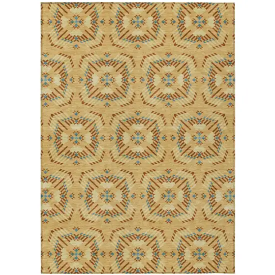 Gold And Wheat Geometric Washable Indoor Outdoor Area Rug Photo 2