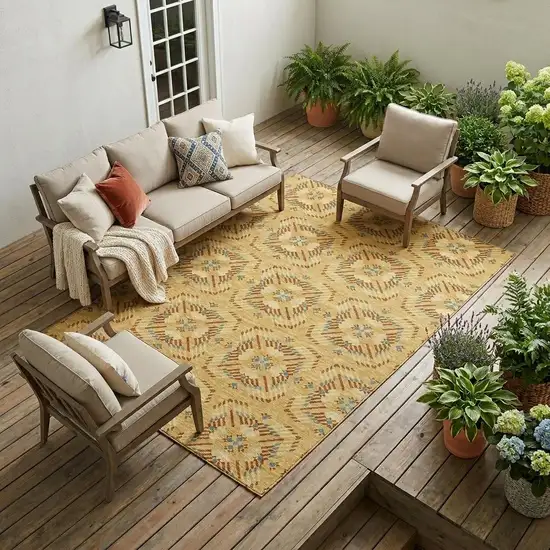 Gold And Wheat Geometric Washable Indoor Outdoor Area Rug Photo 1