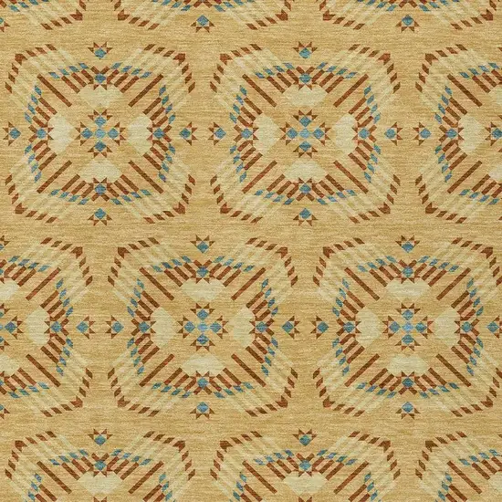 Gold And Wheat Geometric Washable Indoor Outdoor Area Rug Photo 3