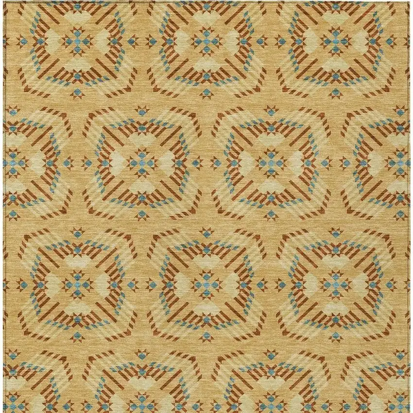 Gold And Wheat Geometric Washable Indoor Outdoor Area Rug Photo 4