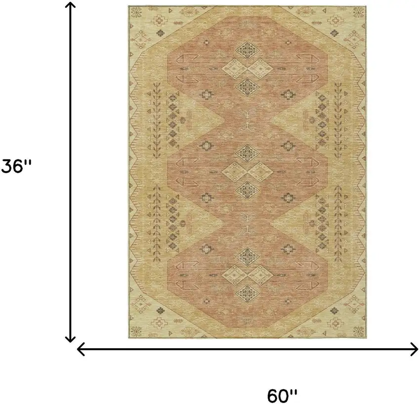 Gold And Wheat Geometric Washable Indoor Outdoor Area Rug Photo 7