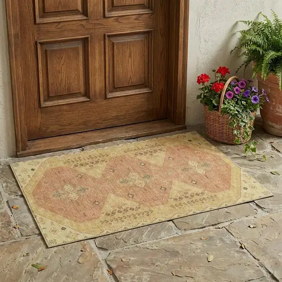 Gold And Wheat Geometric Washable Indoor Outdoor Area Rug Photo 1