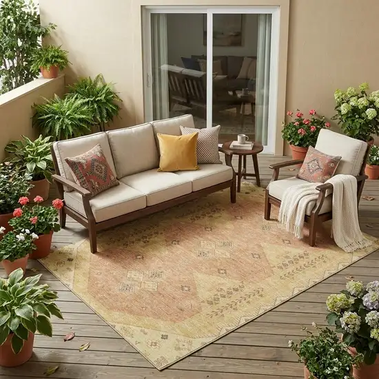 Gold And Wheat Geometric Washable Indoor Outdoor Area Rug Photo 1