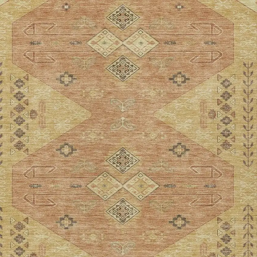 Gold And Wheat Geometric Washable Indoor Outdoor Area Rug Photo 3