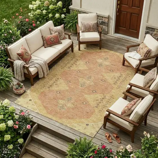 Gold And Wheat Geometric Washable Indoor Outdoor Area Rug Photo 1