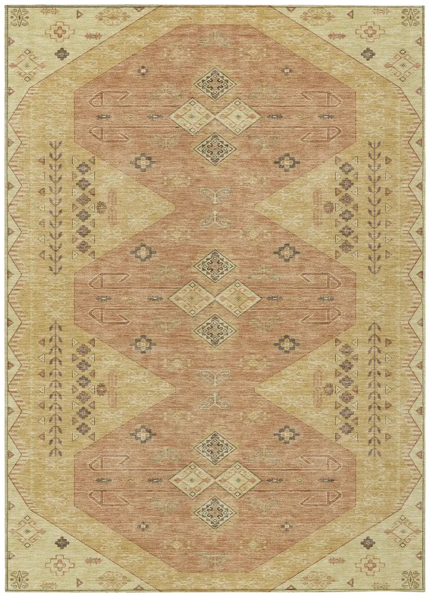 Gold And Wheat Geometric Washable Indoor Outdoor Area Rug Photo 2